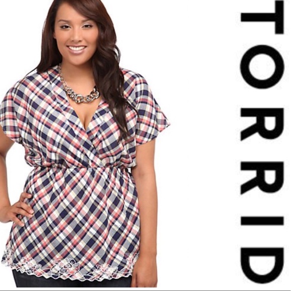 torrid Tops - Torrid plaid challis surplice top size 0